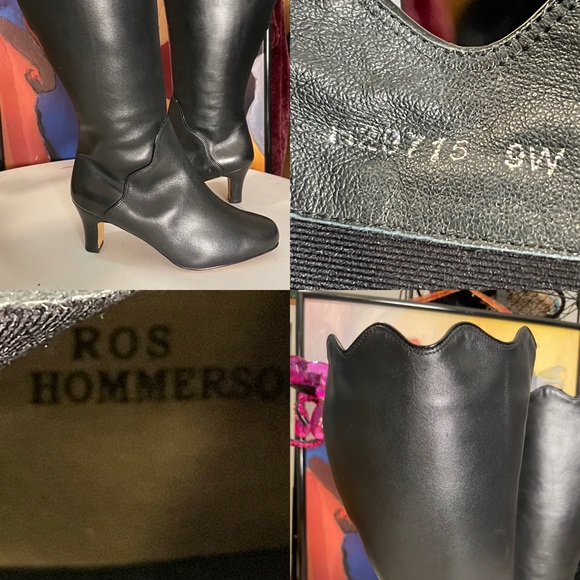 Ros Hommerson size 9 wide black leather boots w scallop top - Picture 4 of 12